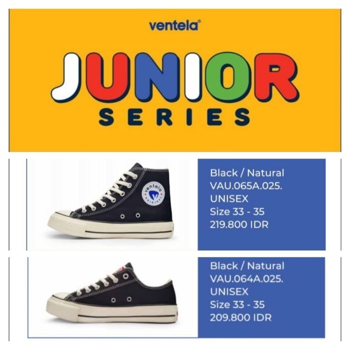SEPATU VENTELA JUNIOR ETHNIC HITAM - PUTIH TINGGI & PENDEK (ORIGINAL) - PENDEK, 35