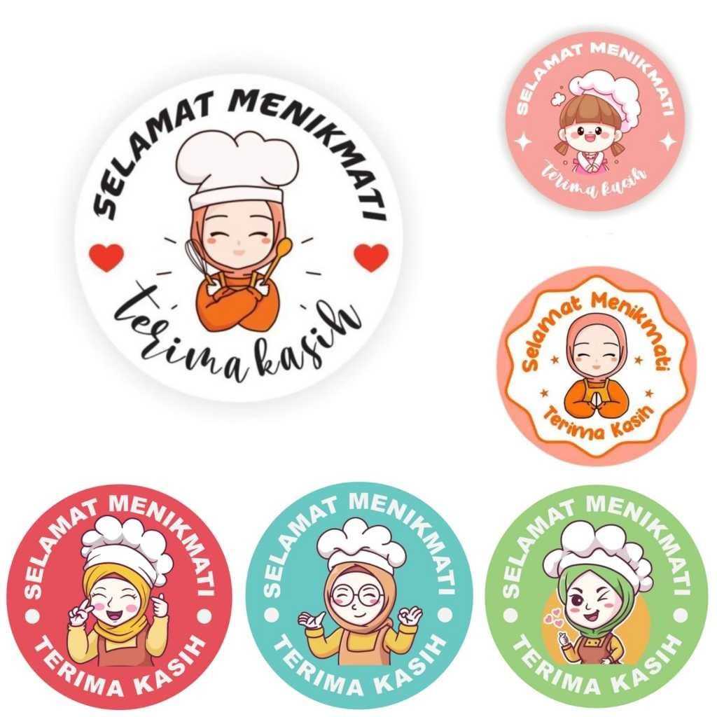 

500pcs/1 Roll Stiker Thank You Motif Kartun Hijab Lucu/ Sticker Packing Terima Kasih Selamat Menikmati 2,5 cm/ Sticker Segel Label Thank You 1