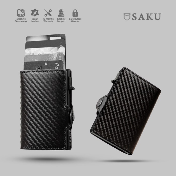 SAKU Dompet Kartu Pria Wanita Smart Wallet Card Holder RFID Carbon BLC - Single