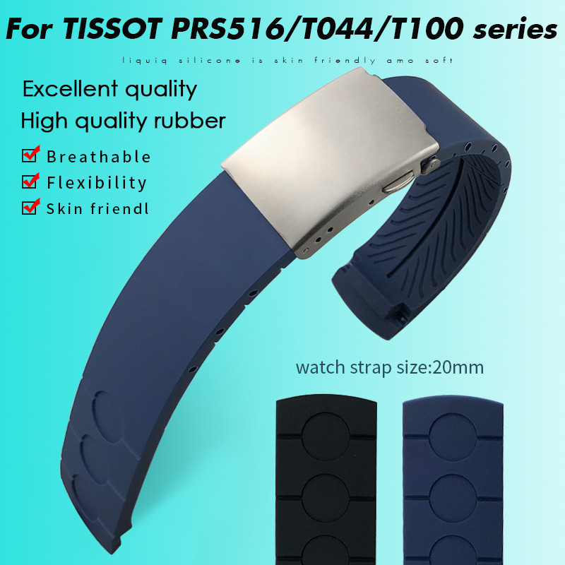 Natural Rubber Silicone Watchband 20mm Fit for Tissot PRS516 T044 Series Black White Blue Sports Wat