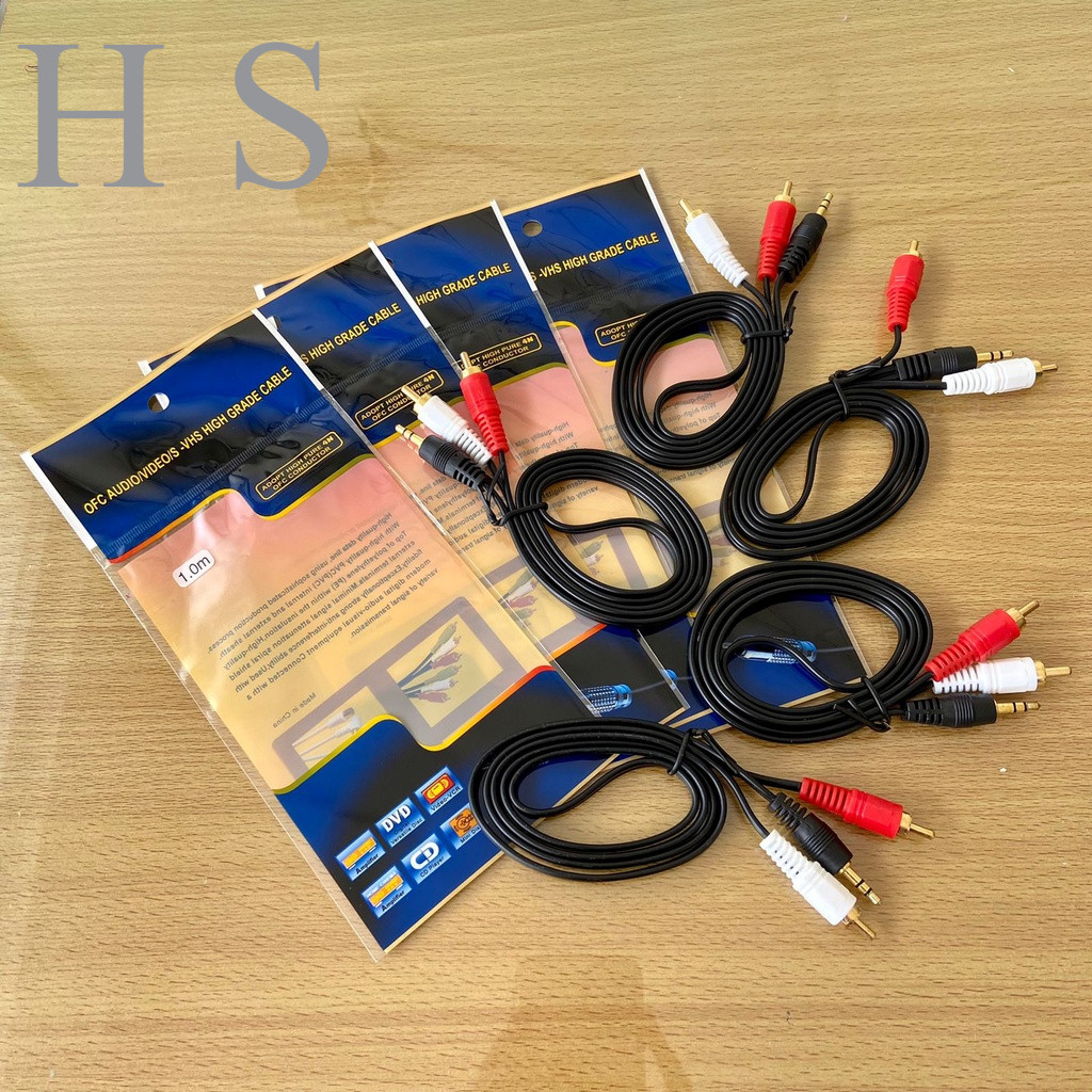 HS Kabel Audio RCA 2 in 1 Jack 3.5mm Kabel Rca 2in1 / Kabel RCA 2-1 / Kabel Aux 2in1