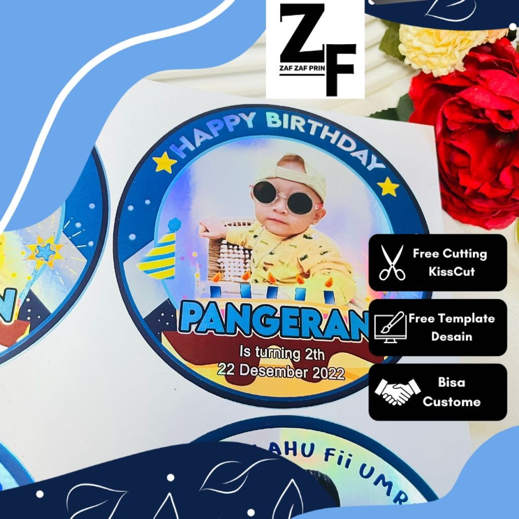 

ZAF Sticker Bulat Hologram Ulang Tahun Stiker Label Undangan Happy Birthday Kecil Free Desain