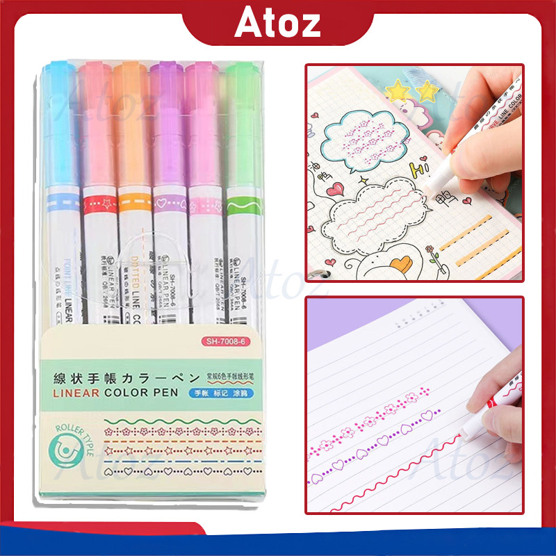 

Spidol Garis Aesthetic Warna Warni / Spidol Garis Motif Lucu 1 Set 6 Pcs / pulpen roller pen / Spidol Garis Line / Marker Alat Tulis Kantor