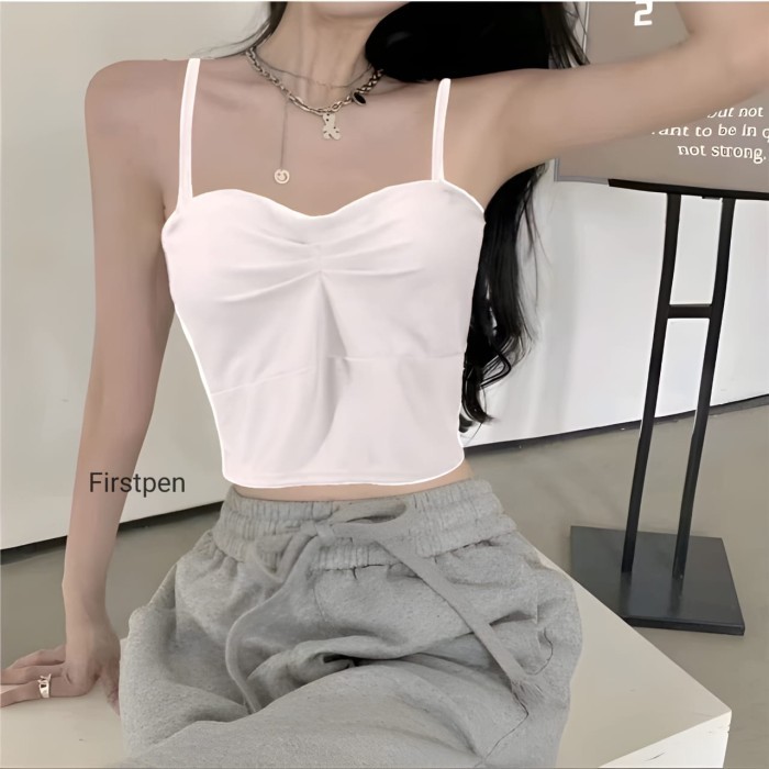 Atasan Tanktop Crop Kaos Tangtop Pita Kemben Wanita Korea Sexy - Putih 2702