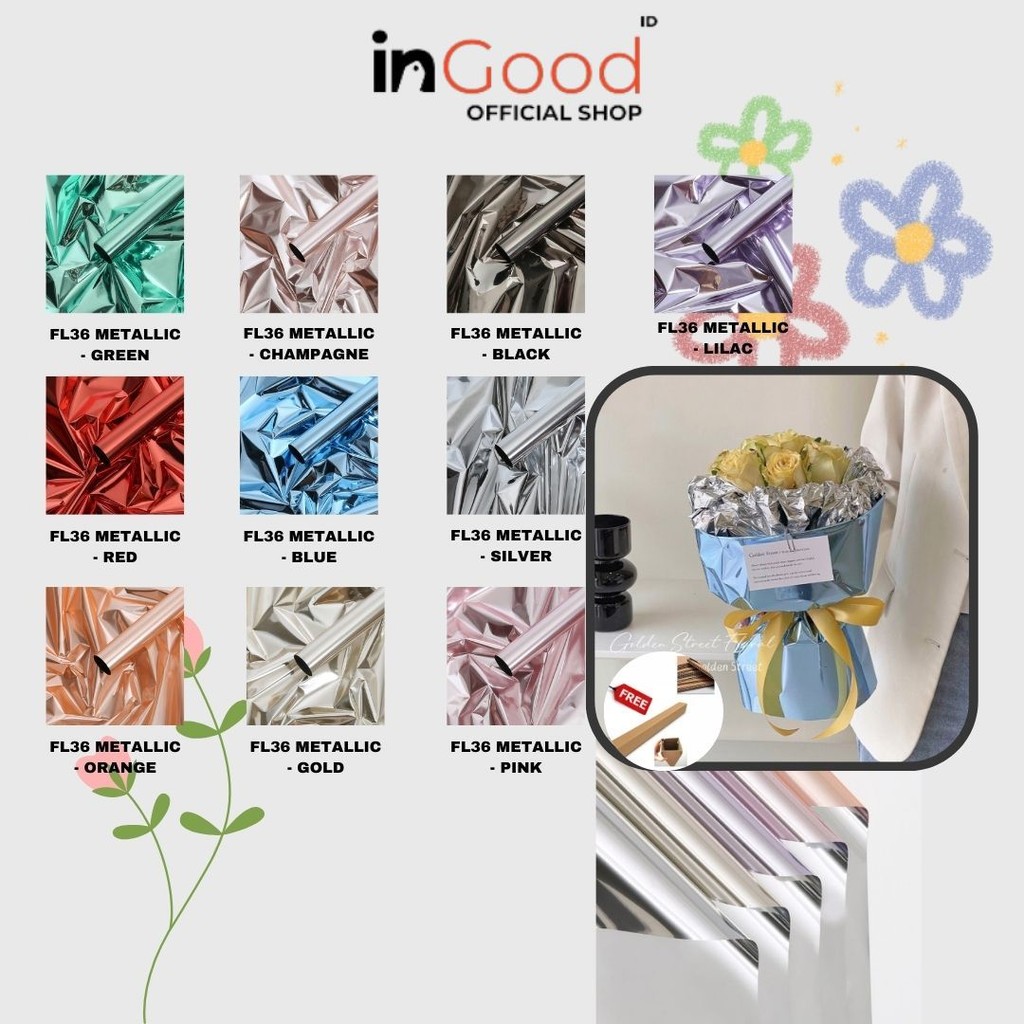 

IN GOOD - FL36 METALLIC Kertas Bunga Paper Buket Motif Polkadot Bulat Kado Florist Cellophane