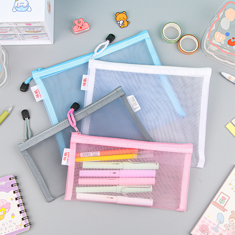 

A4/A5/A6 Mesh Zipper Pouch Document Bag Waterproof Zip File Folders School Office Supplies Pencil Case 1 PC Cosmetic Makeup Bags