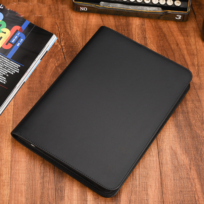 

Multifunctional High quality Zipper Padfolio PU leather A4 File Folder Business Manager bag for Documents Clip Office Supplies
