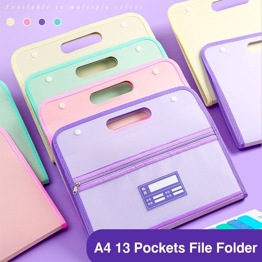 

A4 13 Pockets File Folder Test Paper Storage Folder Waterproof File Organizer Classified Multi-layer Large Capacity Portfolio