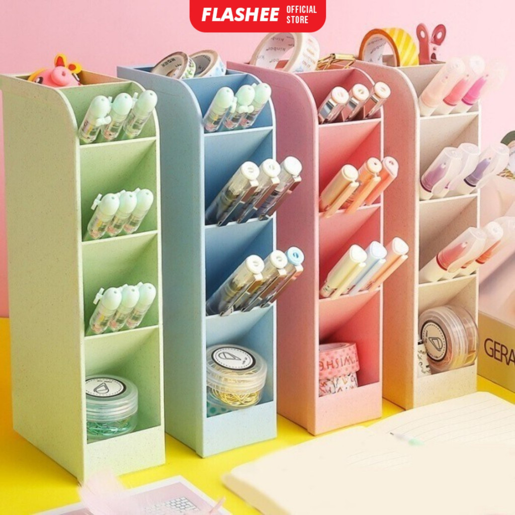 

Rak Pensil Pen Holder 4 Sekat Rak Mini Tempat Pensil Aesthetic Storage Kotak Pensil