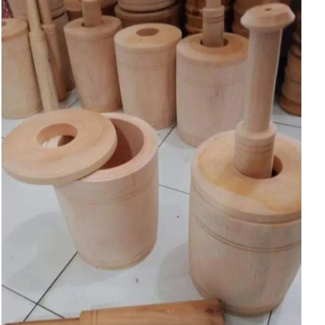 Lulumpang Kayu Set + Alu Cobek Alat Penumbuk Tutup  ukuran jumbo | Lumpang cobek Dulang Kayu