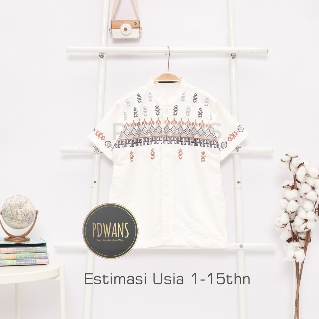 Baju Koko Anak Remaja Tanggung Lengan Pendek Putih Kemeja Koko Muslim Bordir PDWANS - BMT24TGG/ TK S