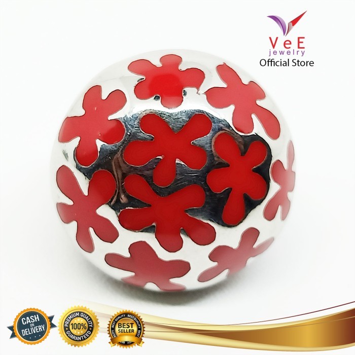 Cincin Titanium Batu Giok Bulat Kembang - VeE Cincin Wanita Pria - Merah, 7