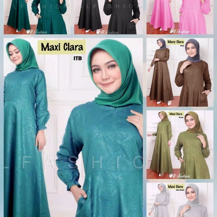 Gamis Katun Busui Polos Emboss L / XL Jumbo CLARA Warna Cream Muda - 1 Jilbab Bela