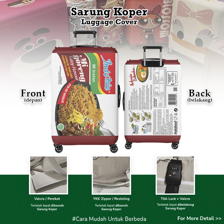 Indomie Mi Goreng Sate Sarung Koper Unik v2 - Luggage Cover / Pelindung Koper / Indofood