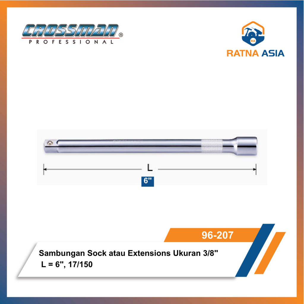 Crossman 96-207 Gagang Kunci Sok 6" Drive Extension 3/8 Inci Sambungan Sok Panjang 6 Inci 15/150