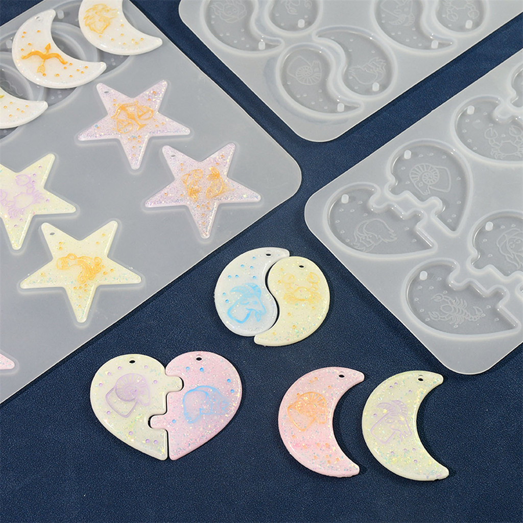 

12 Zodiac Constellations UV Resin Mold 12 Constellations Star Shape Pendant Mold Epoxy Resin Jewelry Making Tools Birthday Gifts