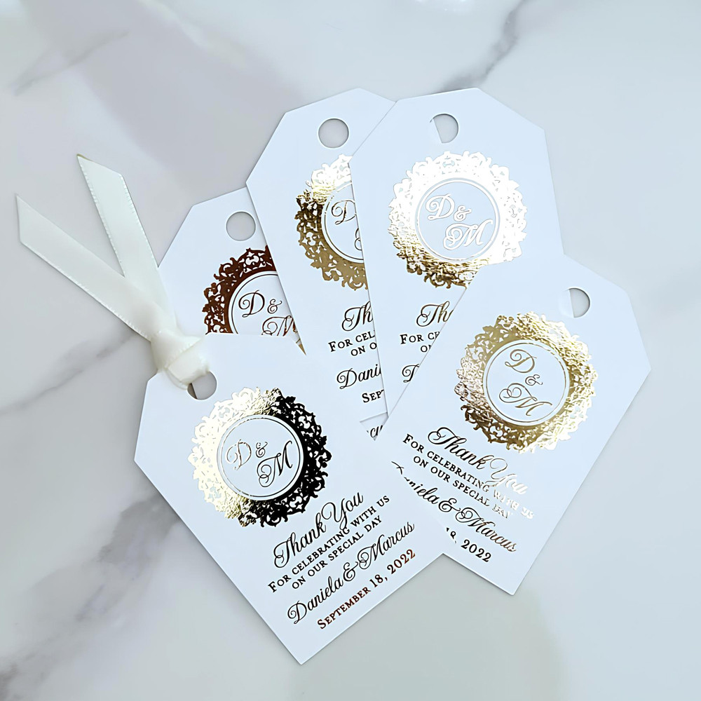 

50pcs Gold Thank you Wedding Favor Tags, Personalized Wedding Gift Tags, Custom Wedding Tags, Gold Foiled Thank You Tags