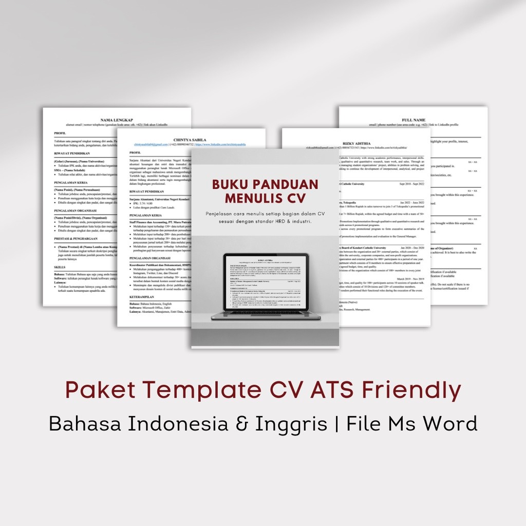 Paket CV ATS Friendly Bahasa Indonesia & Inggris | Template & Contoh CV Profesional