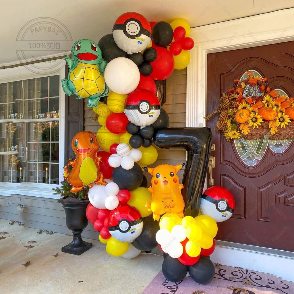 

111pcs Pokemon Themed Balloons Arch Garland Set Red Black Yellow Latex Balloons Kids Birthday Baby Shower Party Decors Supplies