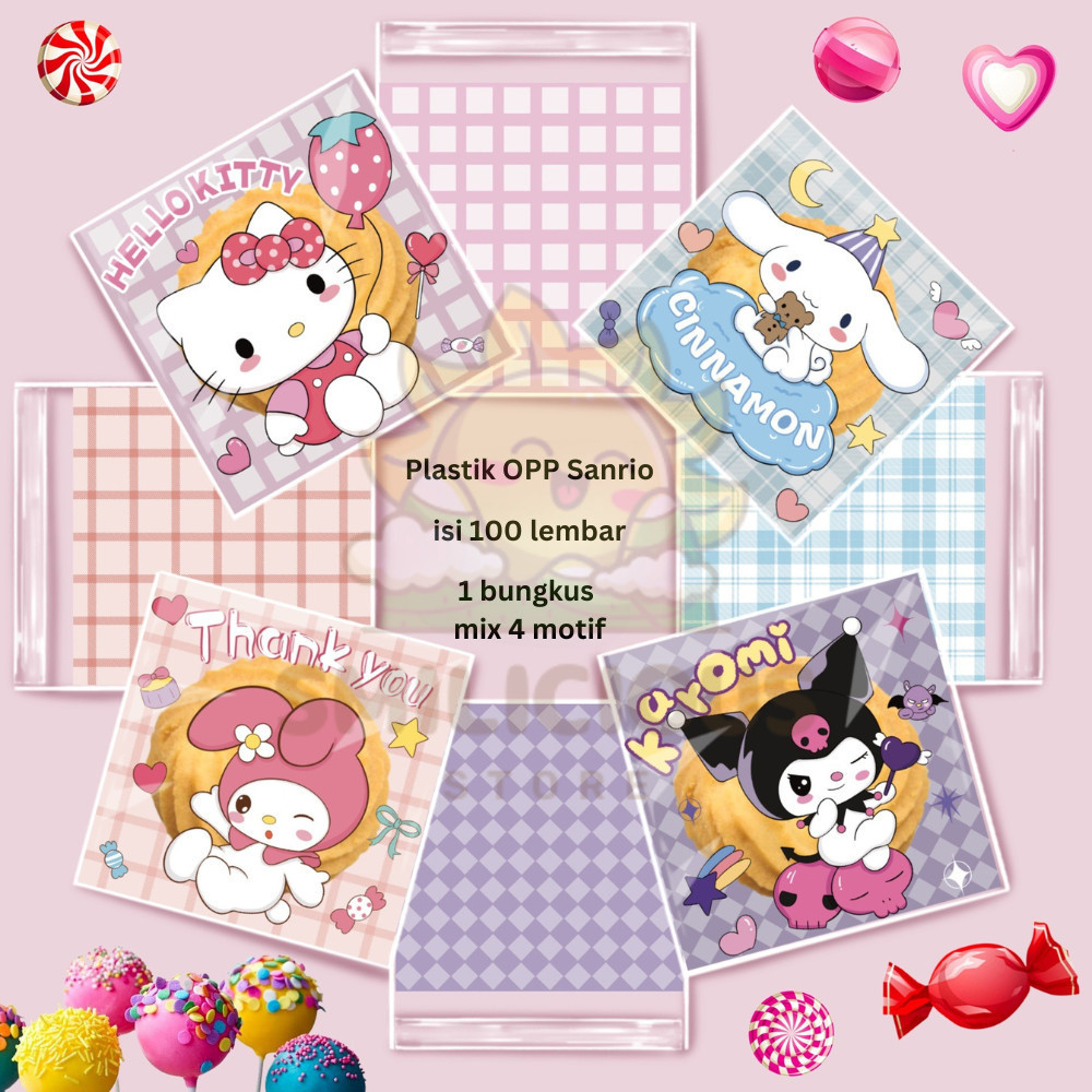 

10X10CM Plastik Cookies OPP KarakterSanrio Kuromi Kitty Melody Cinnamoroll Ukuran 10x10 cm Plastik Kue Kering Biskuit Nastar Cookies Plastik kue Permen Snack Karakter Kantong OPP Kemasan Kue Biskuit Cookies 10cm