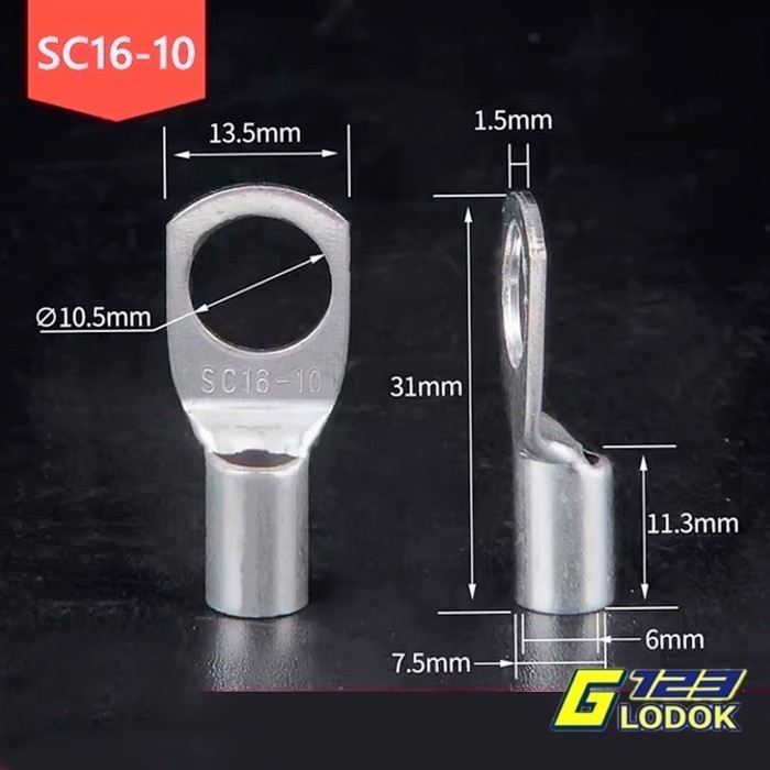 Skun SC 16MM Kabel Cable Copper Lug Ring Bulat Baut Terminal Tembaga SC 16-6 16-8 16-10 - 10pc