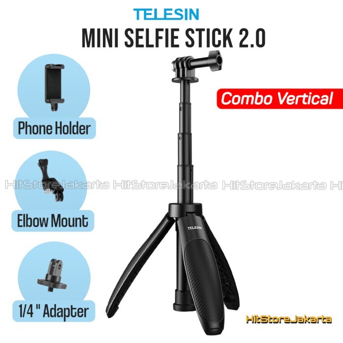 TELESIN Mini Selfie Stick 2.0 for GoPro Insta360 Osmo Action Cam Mini Tripod Extendable Mini monopod