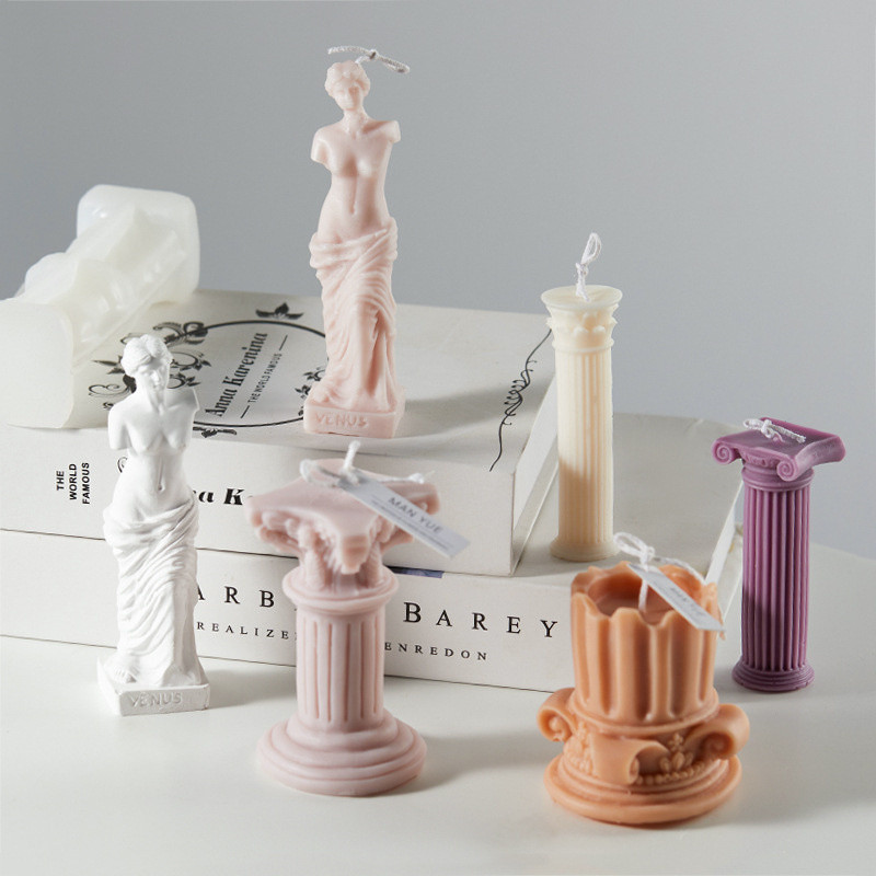 

DIY Classic Roman Column Silicone Candle Mold 3D Statue of Venus Body Aromatherapy Soap Gypsum Epoxy Resin Mould for Gifts Decor