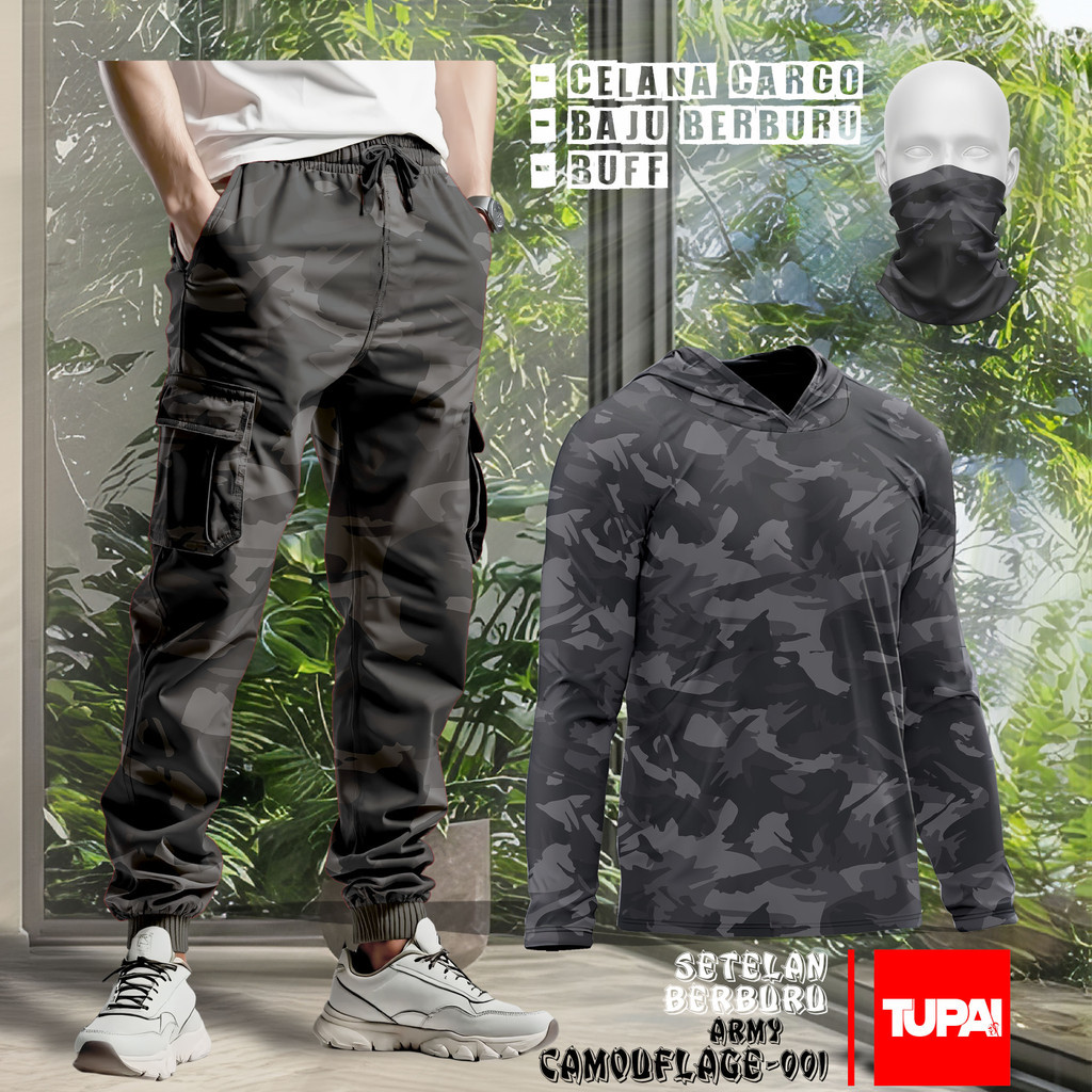 Setelan Baju Berburu Pria Camouflage - Setelan Camo Hunting - Setelan Berburu Realtree Loreng Army