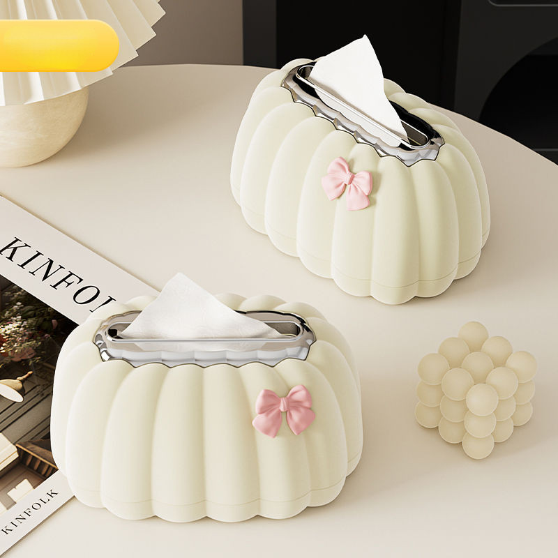 

Creative Pumpkin-shaped Tissue Box, Desktop Style with Plush and Creamy Design, Home and Office Paper Towel Storage Organizer