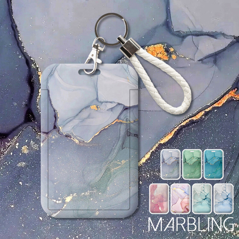 

Marble Color Card Holder Case Creative Student ID Bus Card Holder with Keychain Lanyard Office Worker Card Protector