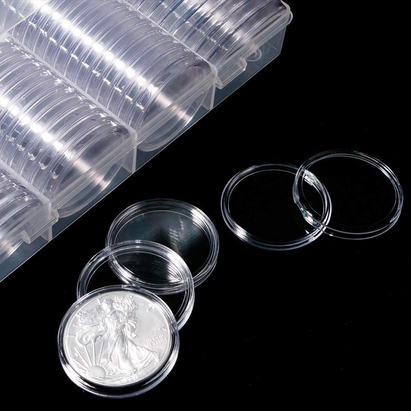 

38.6mm 5PCS Clear Round Acrylic Coin Capsule Storage Box For Silver 2 oz Drop Shipping Reusable Protective Collection Supplies