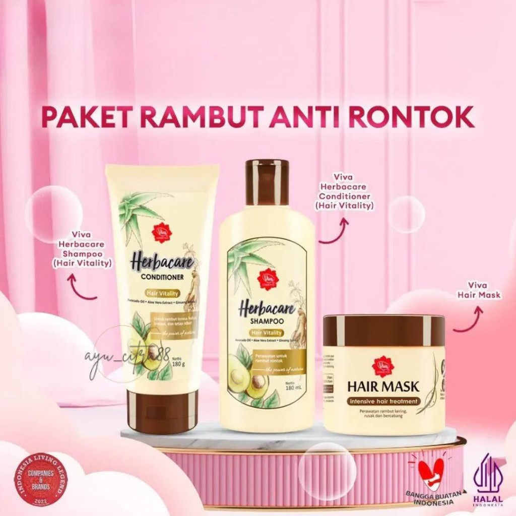 Viva Herbacare Paket Rambut Anti Ketombe - Rambut Rontok - Rambut Berkilau Original BPOM