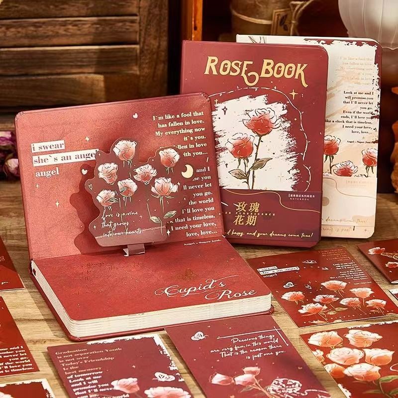 

Beautiful Hardcover Notebooks Colorful Page Flower Theme Illustration Rose Scrapbook Girl Diary Student Notepad