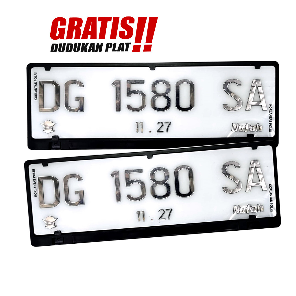 Plat Nomor Mobil Variasi Akrilik Putih Timbul Crome Cover Universal Pnp Langsung Pasang