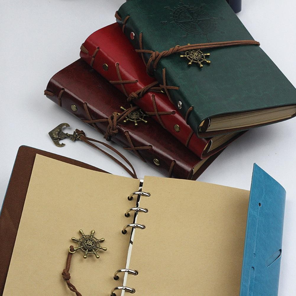 

Retro Spiral Notebook Diary Notepad Vintage Pirate Anchors PU Leather Note Book for Traveler Journal