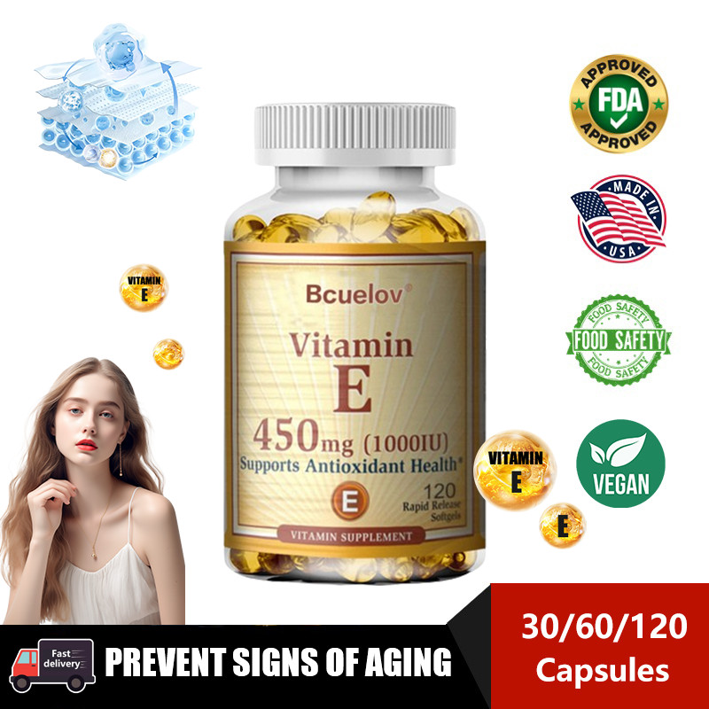 Bcuelov Vitamin E 1000 IU, 120 Capsules - Antioxidant, Healthy Aging, Healthy Skin, Immune System Su