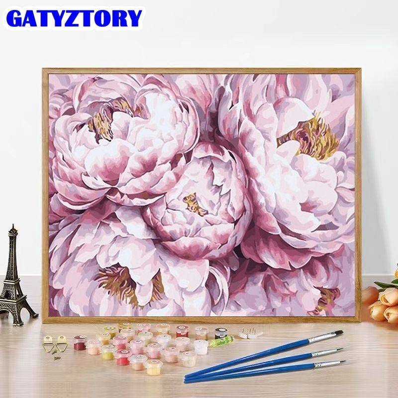 

GATYZTORY Paint By Number Pink Peony Drawing On Canvas Gift Diy Pictures By Numbers Flowers Kits Handpainted Art Home Decor