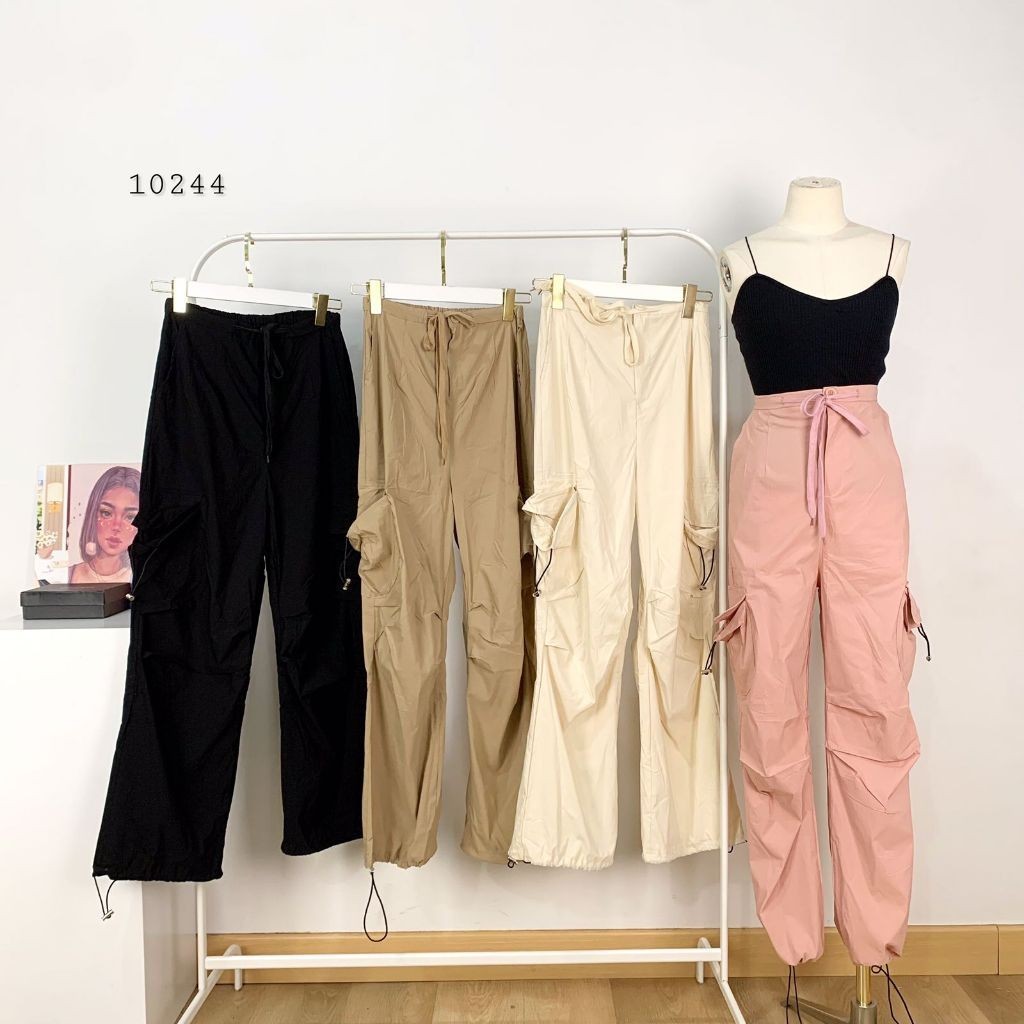 CELANA CARGO PARASUT STRETCH VARIASI TWIS RIPPED SATU BUTTON MIX ZIPPER DEPAN PREMIUM WANITA BAWAHAN