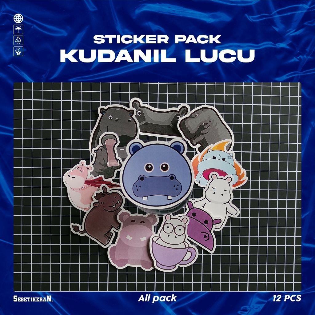 

COD✨ Sesetikeran Stiker Pack Kuda Nil Lucu Untuk Koper Laptop Skateboard