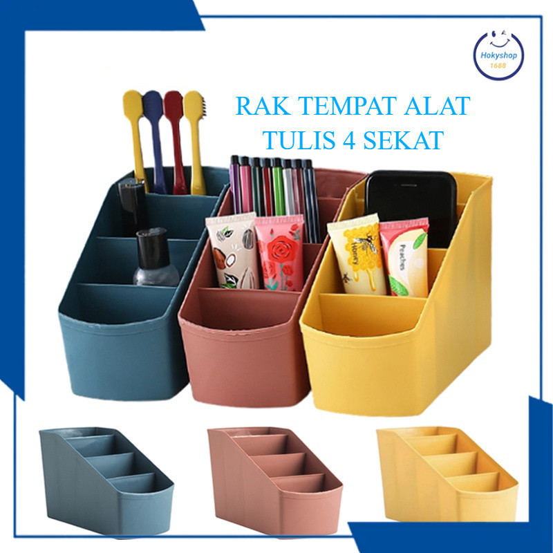 

HKS Holder pulpen Meja Tempat Alat Tulis 4 Sekat / Tempat Penyimpanan ATK Pena Pensil Pulpen Gunting Serbaguna