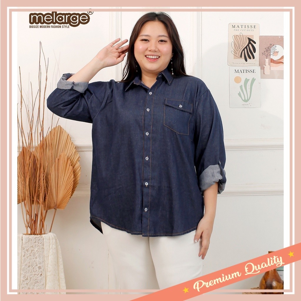 Fashion Wanita Korean Style Premium Kekinian Bahan bagus Sport Olahraga / MELARGE - Kemeja Jeans Wan