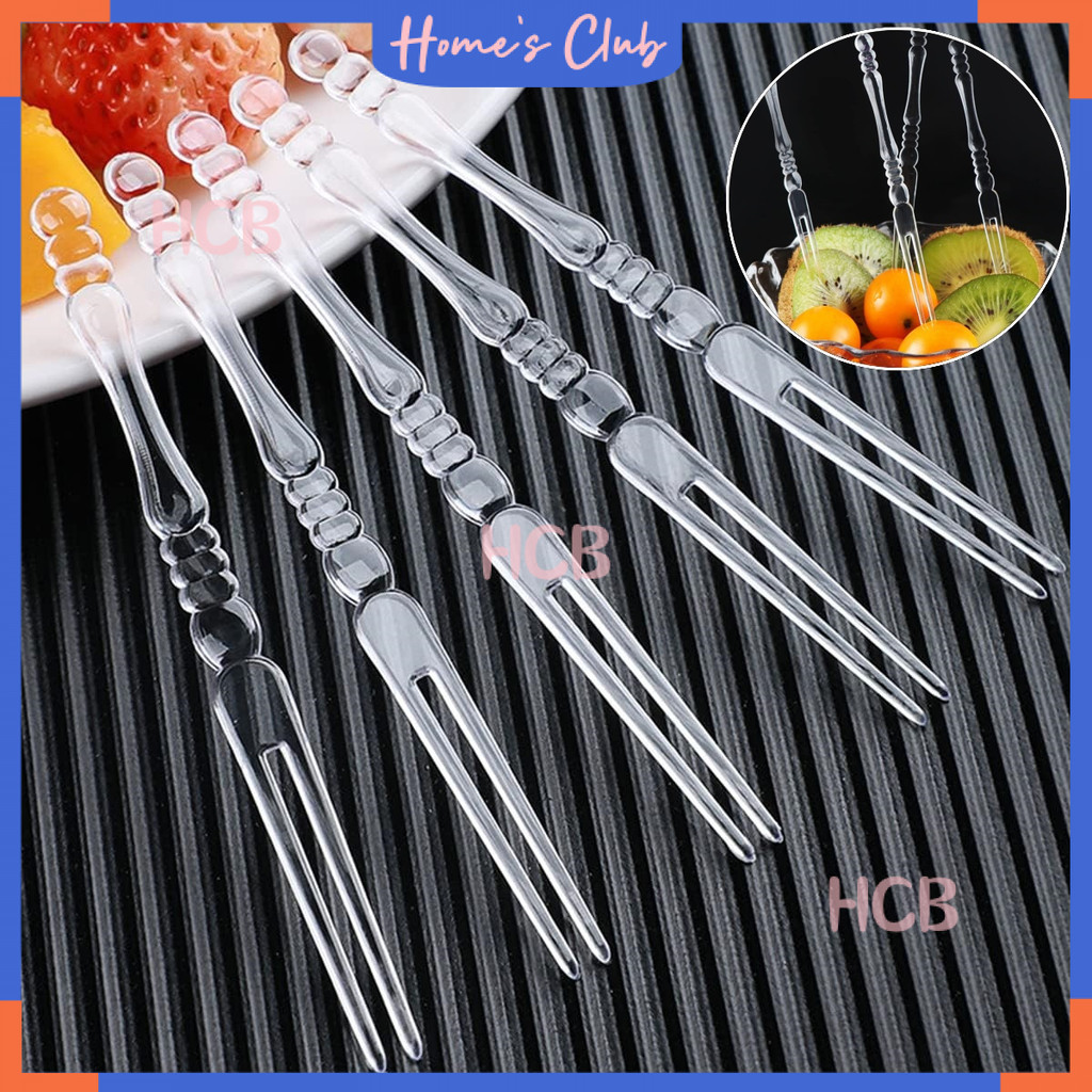 HCB Garpu Plastik Kecil Kue Puding Cake / Garpu Bening Dan Putih / Garpu Buah / Garpu Transparan Bua