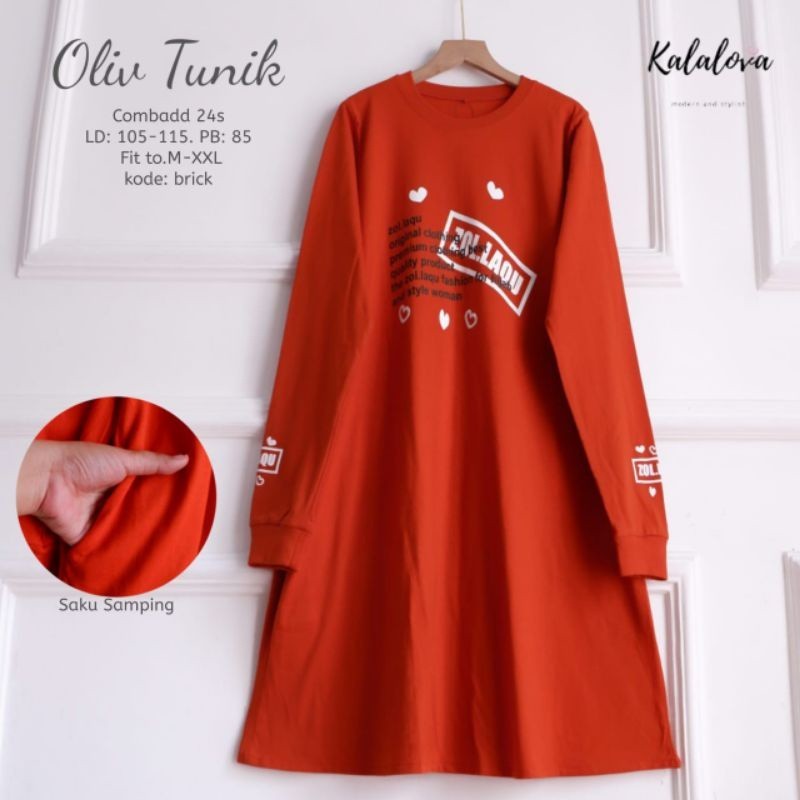 Kalalova Olive Tunik Kaos Combed Halus Nyaman Dipakai Original. Zolaqu Kaos Tunik Import/ GAMIS MODE