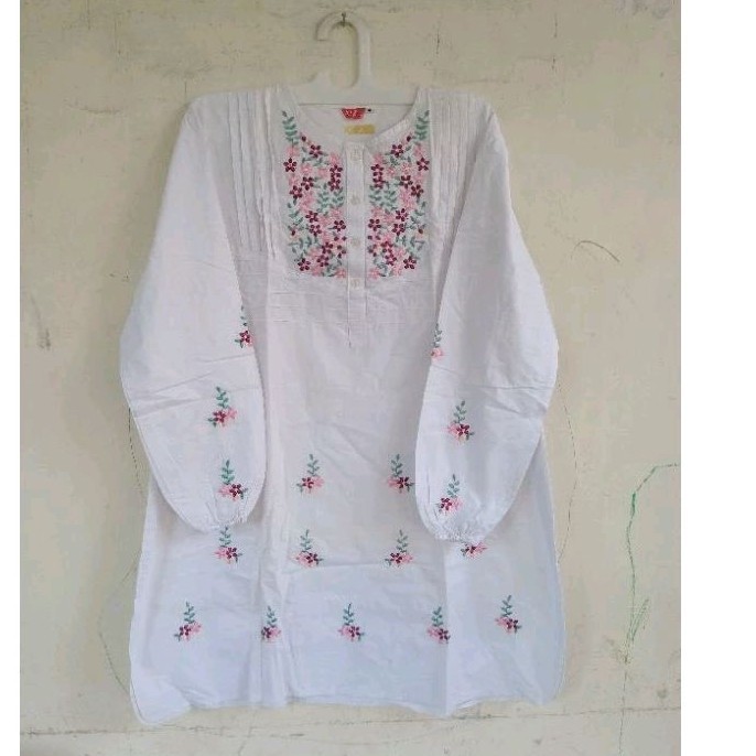 Tunik latun bordir jumbo warna putih/ GAMIS MODEL BARU MURAH