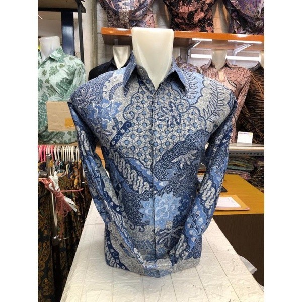 KEMEJA BATIK PRIA BIRU LANGIT/ SALEM PREMIUM BERFURING (COD]