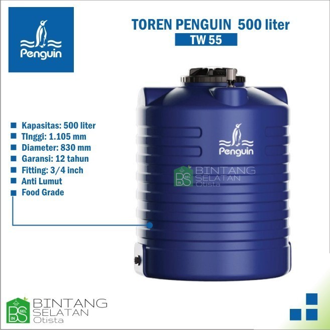 Promo Toren Penguin Tw 55 Tangki / Toren / Tandon Air Blow 500 Liter