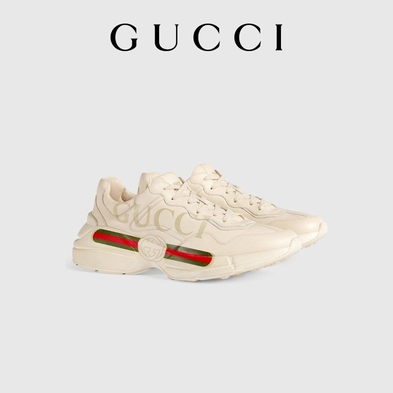 promo spesial GUCCI Gucci Rhython collection women's Gucci logo leather sports shoes, dad shoes