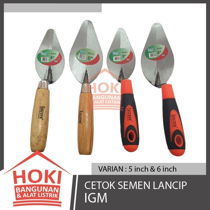CETOK LANCIP 5 6 inch IGM - Sendok Semen Oval 5" 6" Gagang Kayu Karet Raskam Roskam