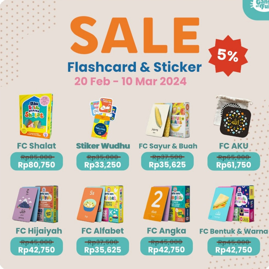 Flash Card Kartu Seru Angka, Hijaiyah, Alfabet, Buah Sayur, Bentuk Warna, Aku Bisa Belajar Shalat Th