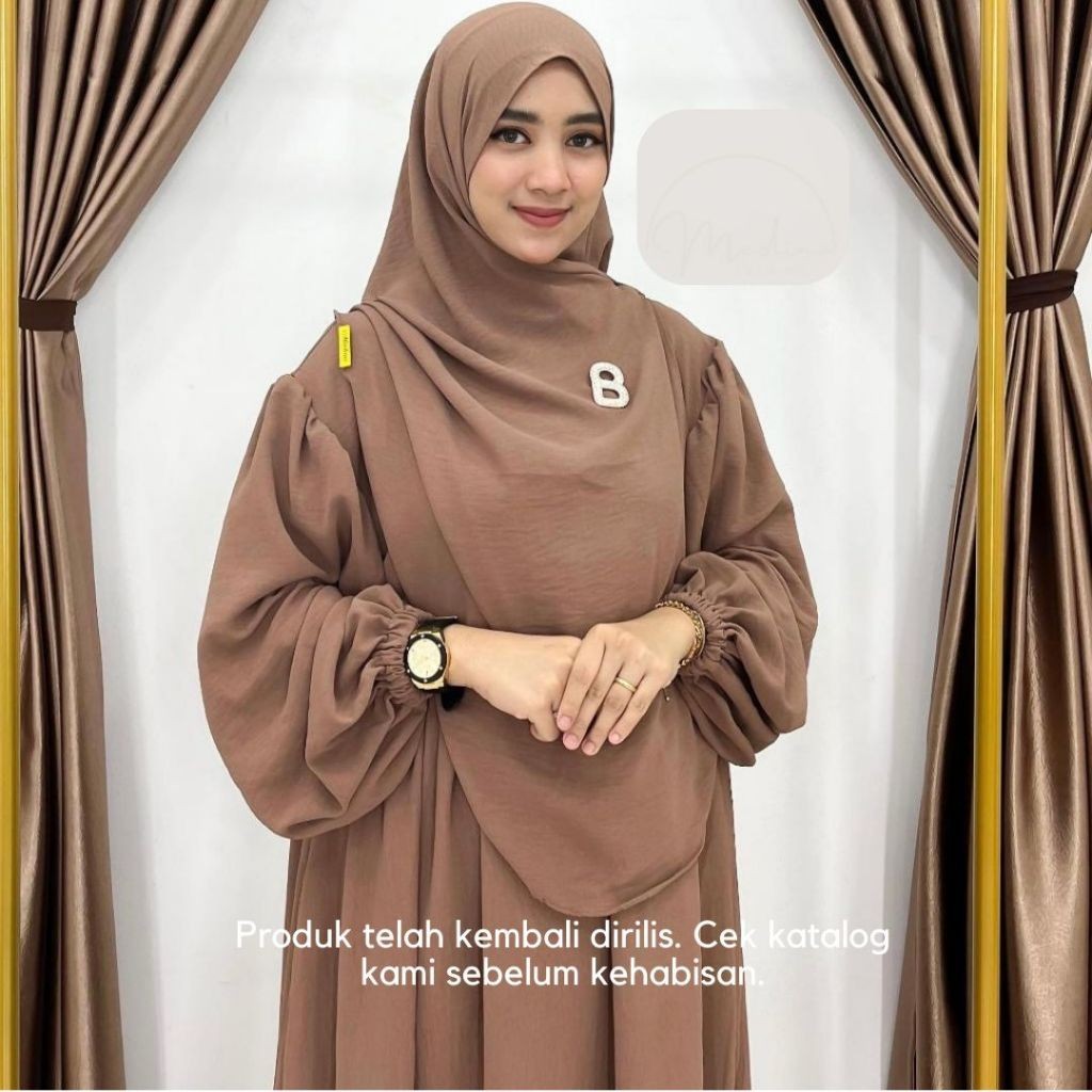 azizah production - Luna Set Syar'i Pashmina Oval Gamis Wanita Bahan Crinkle Airflow Premium fashion